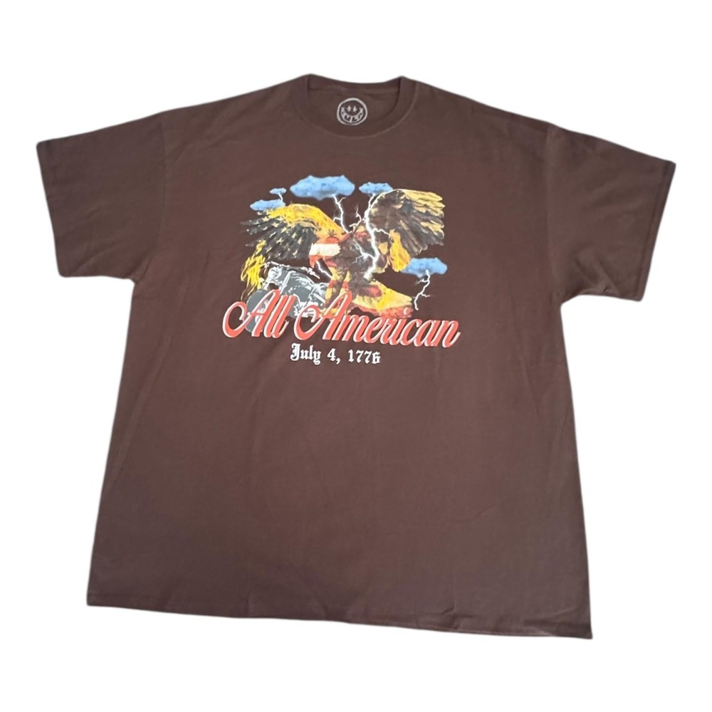 CVLA All American Shirt Men's Large Brown July 4 1776 Eagle Motorcycle Tee